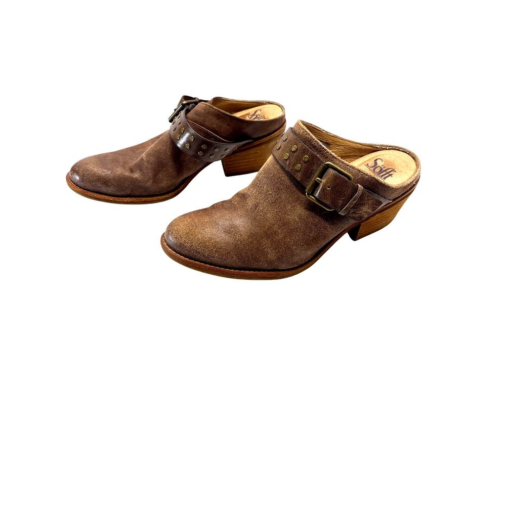 Sofft Women’s 8.5 M Brown Leather Western Mule Clogs Buckle Tooled Sole